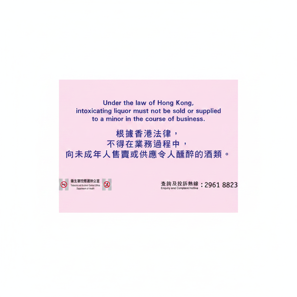 Under the law of Hong Kong, intoxicating liquor must not be sold or supplied to a minor in the course of business