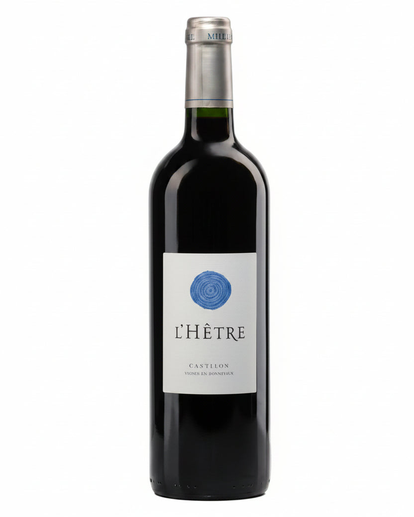 2017 L'Hêtre Castillon Côtes de Bordeaux Merlot Cabernet Franc red wine bottle