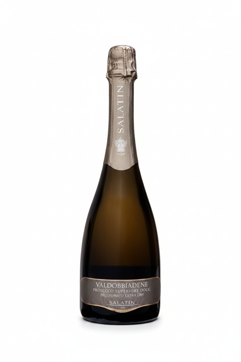 Salatin DOCG Conegliano Valdobbiadene Prosecco Superiore Extra Dry Millesimato Veneto Italy sparkling wine bottle