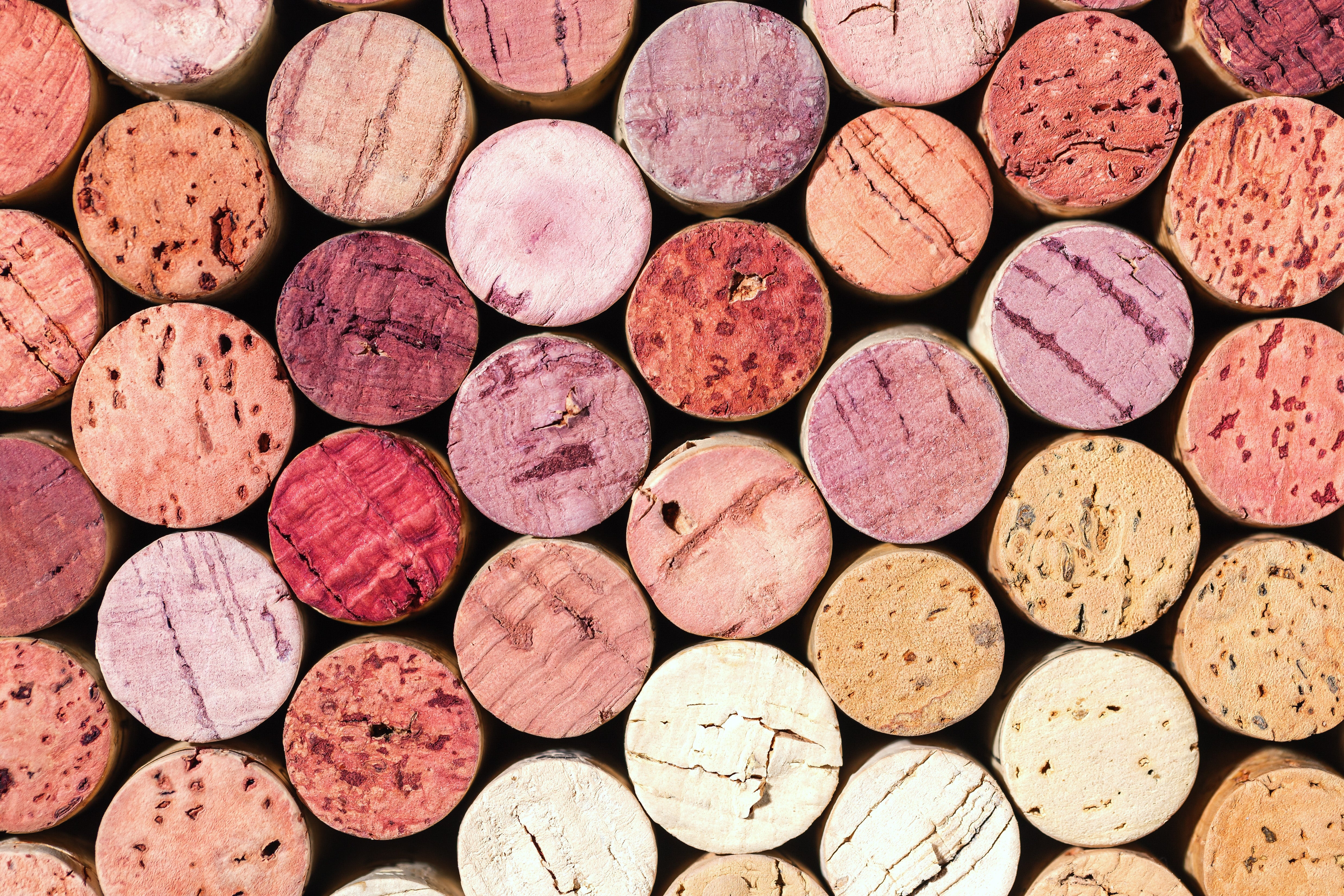 Close-up of wine bottle corks
